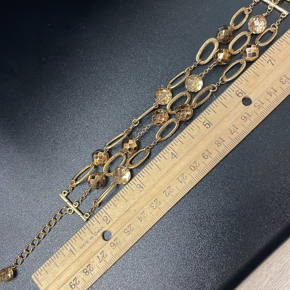 Gorgeous Multi Strand Goldtone Beaded Statement Bracelet with Lobster Clasp - Picture 2 of 2